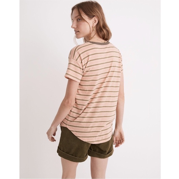 MADEWELL Whisper Cotton Crewneck Ringer Persell Stripe Tee Shirt Top L - Picture 5 of 9